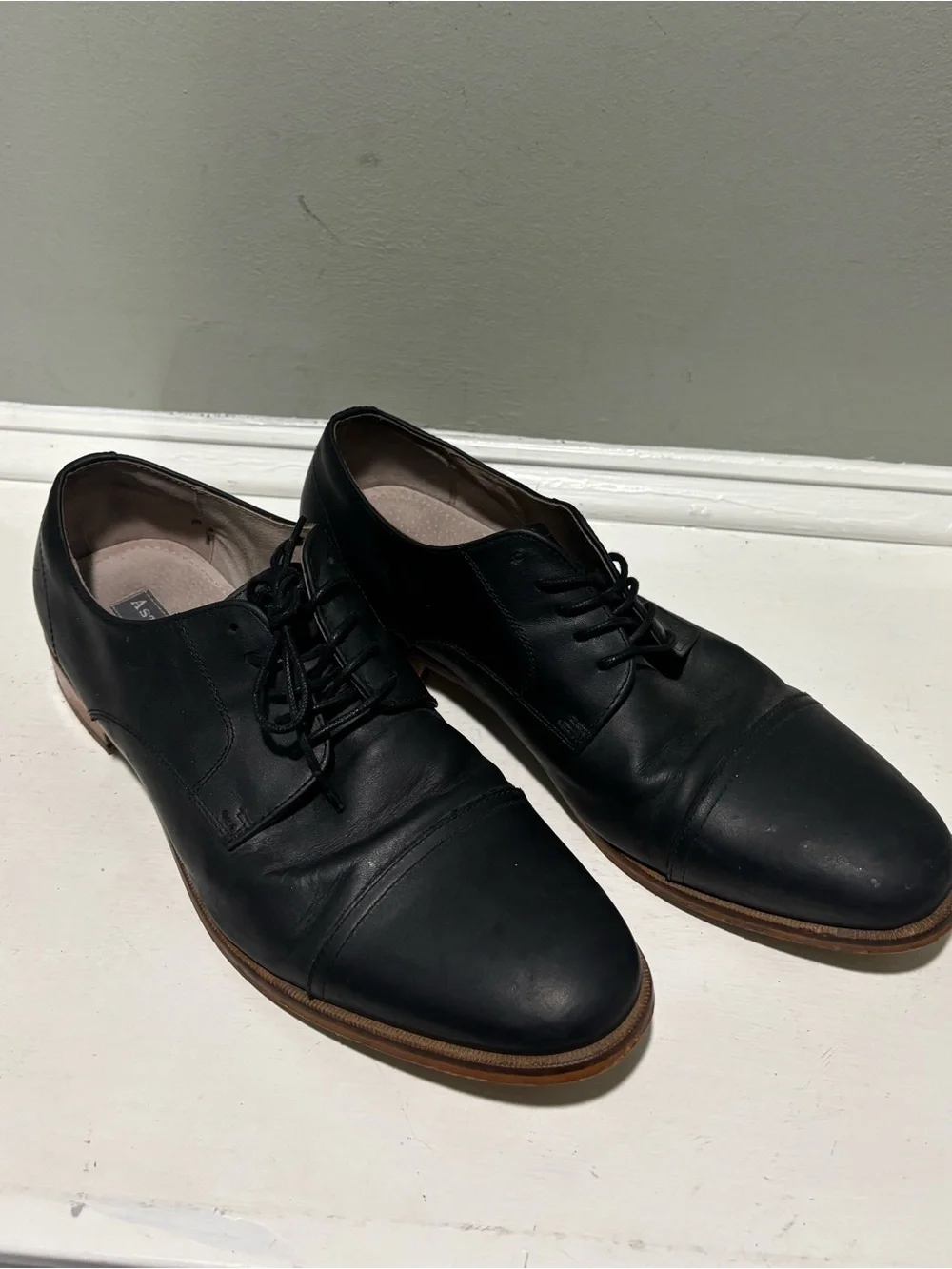 Aston Grey Classic Black Leather Oxford Men’s Dress Shoes-size 10